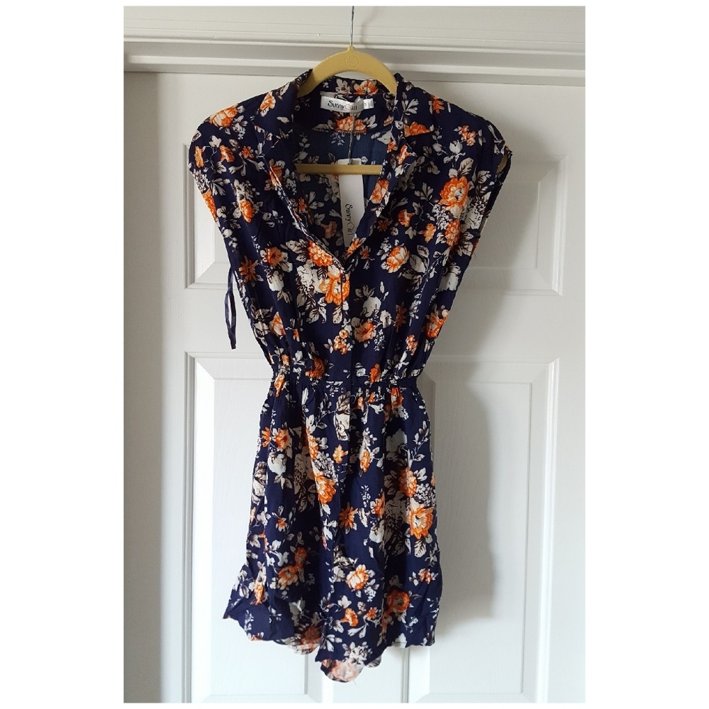 Modcloth Sunny Girl Blue Floral Romper Size Medium
